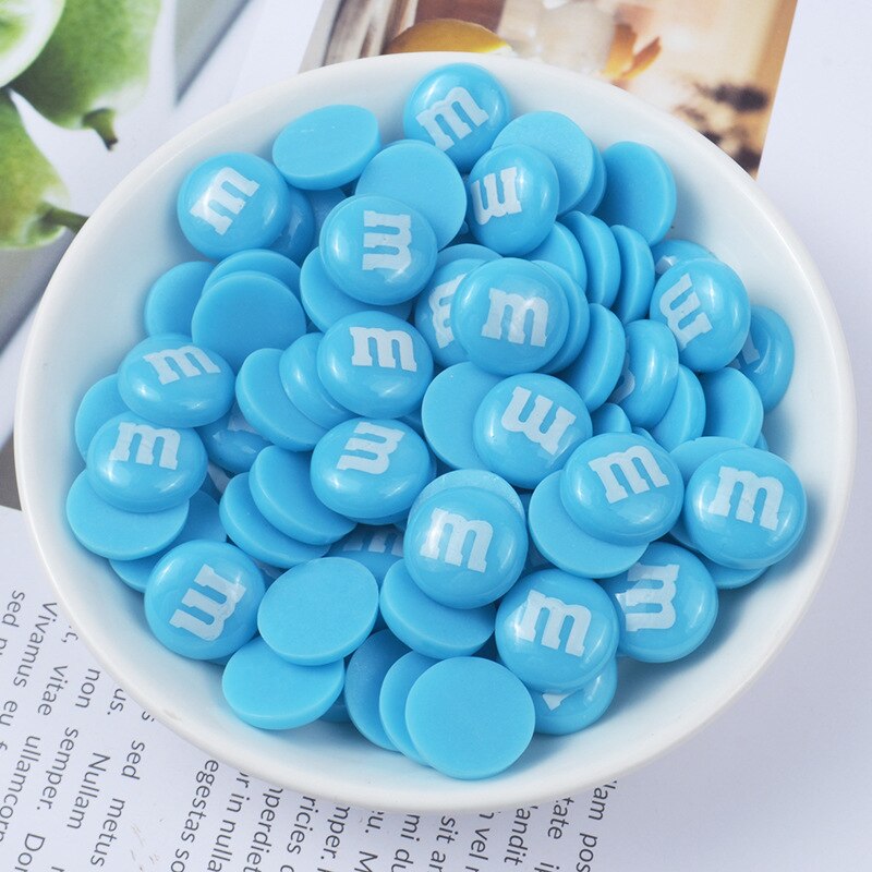 20Pcs Slime Simulatie Hars M Bean Kleur Effen Chocolade Bean Diy Mobiele Telefoon Shell Patch Sieraden Accessoires Slime Filler: Blauw