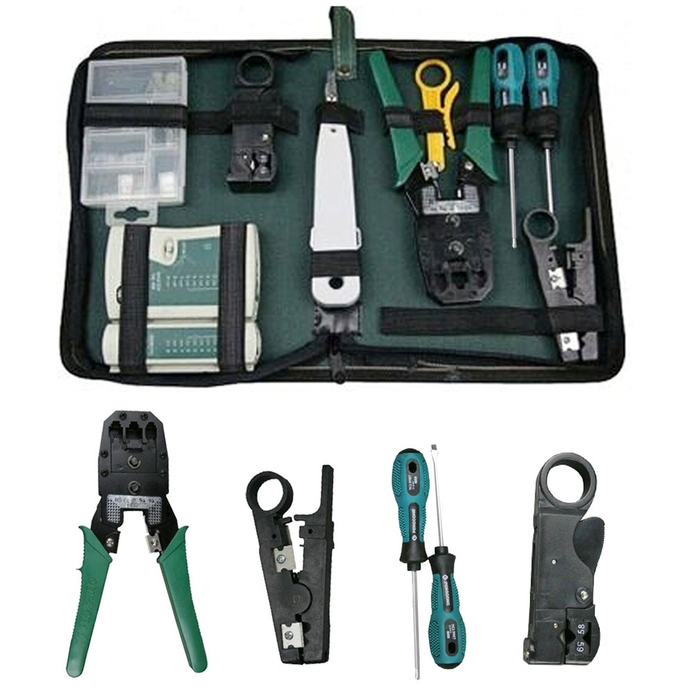 Besegad 10Pcs Computer Network Maintenance Repair Tool Kit LAN Cable Cable Tester Wire Stripper Screwdriver RJ45 Connector Tools