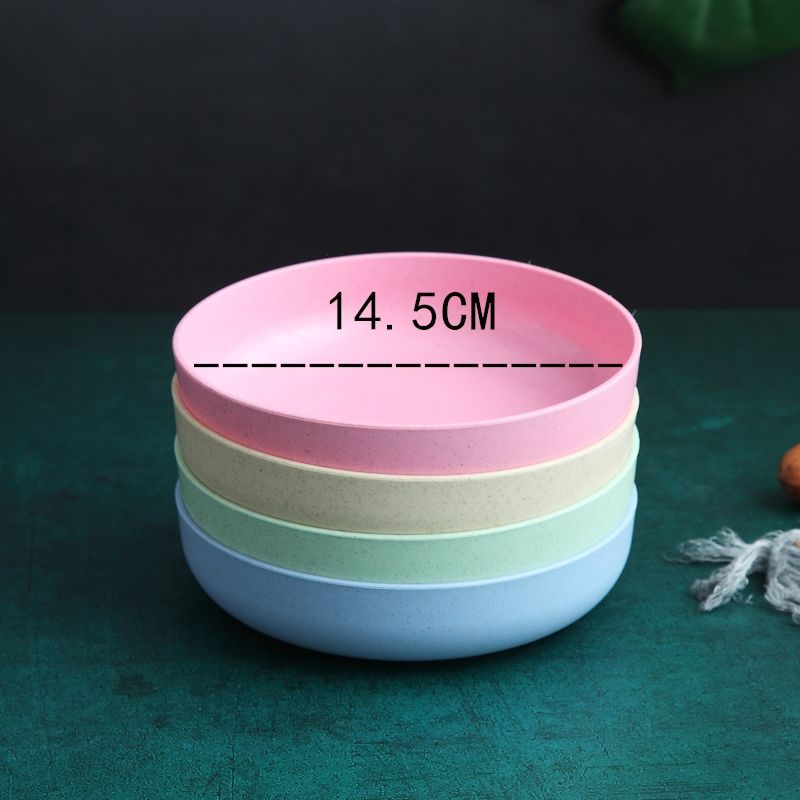 4PCS little plates for home use wheat straw plates for bone spits and side dishes for home use lovely fruit cakes: 4 color