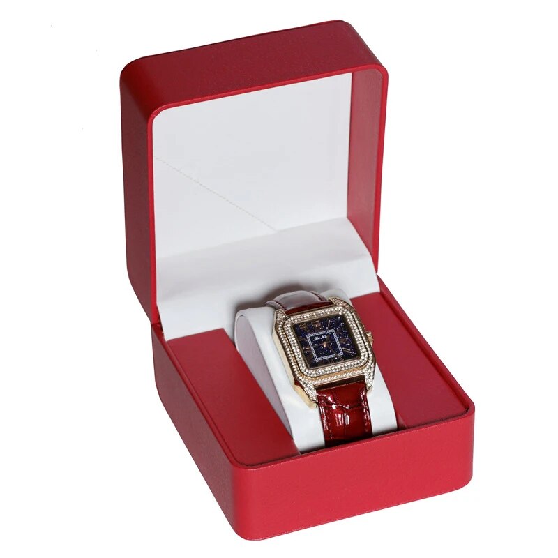 Caja de para reloj individual con almohada, organizador de vitrina de reloj de pulsera de cuero PU para hombres: Rojo