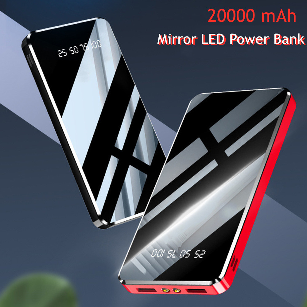 20000 mAh miroir LED affichage numérique batterie externe Portable chargeur de batterie 10000mAh Powerbank pour iPhone 7 Samsung Xiaomi