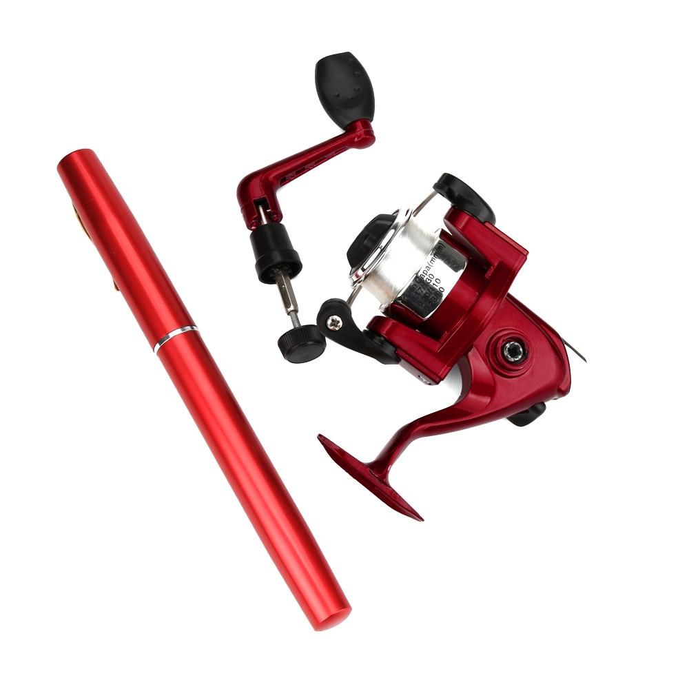 Fishing Rod Mini Portable Pocket Fish Pen Shape Aluminum Alloy Fishing Rod Pole Wheel Portable Fishing Rod Set #33: Burgundy