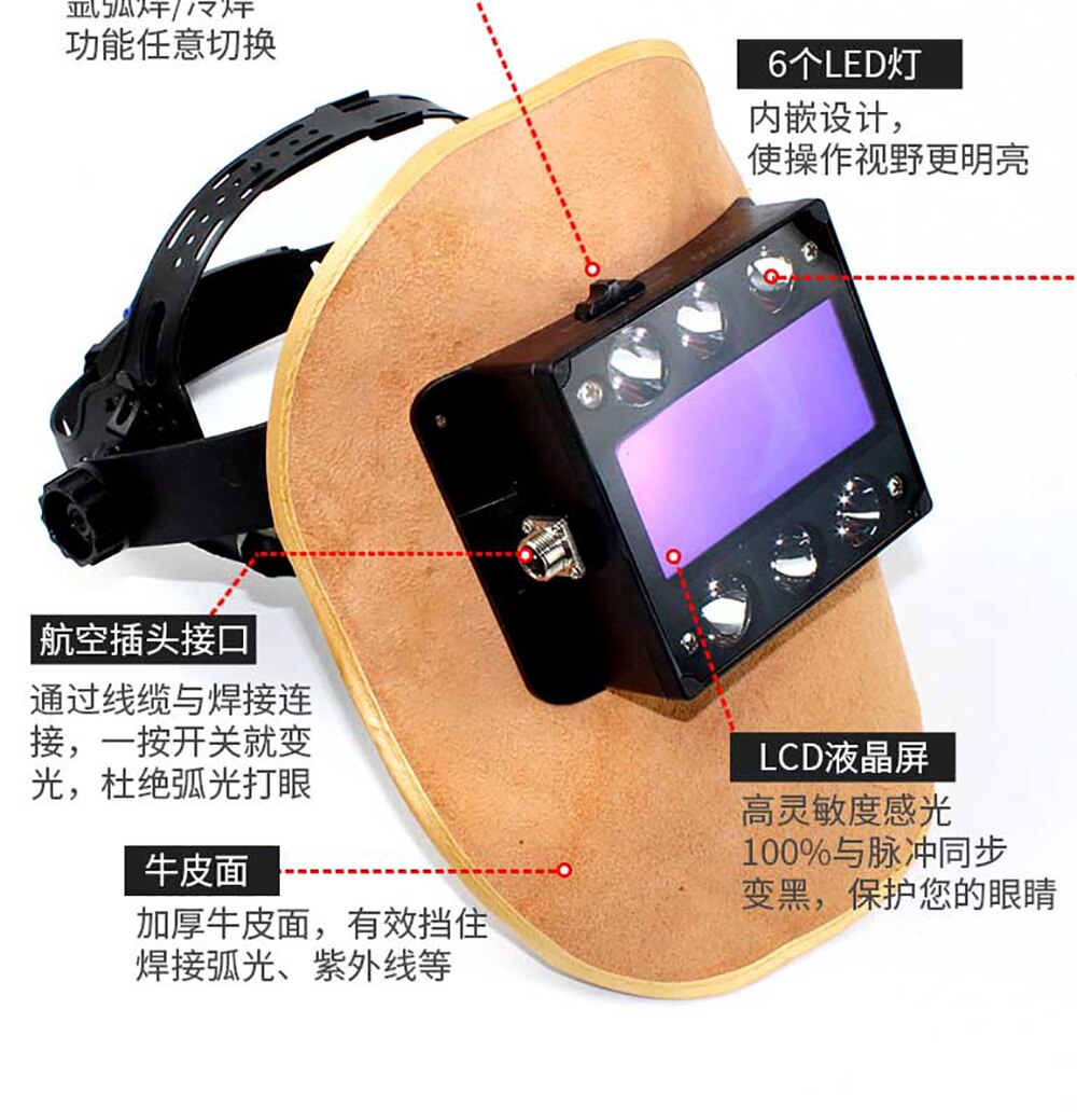 JASIC Electric Welding Machine Accessories Led Wire Control Head Portable Mounted Cold Welding Argon Arc Welding Mask Helmet