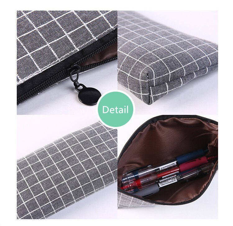 simple pencil case canvas small plaid pen case school pencil case small object storage bag stationery bag