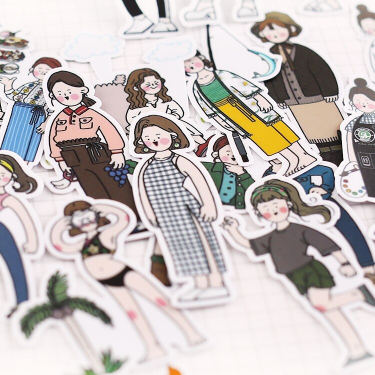 26Pcs/pack cute Hand drawn girls Stickers Scrapbooking Decoration Paper Stationery DIY Sticker School Supply/waterproof stickers