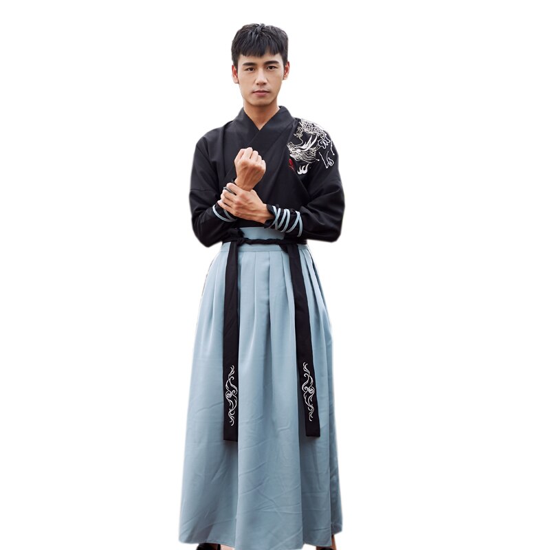 Herfst Chinese Oude Warrior Verbeterde Dagelijkse Herenkleding Hanfu Chinese Traditionele Geborduurde Rok Pak DL3245