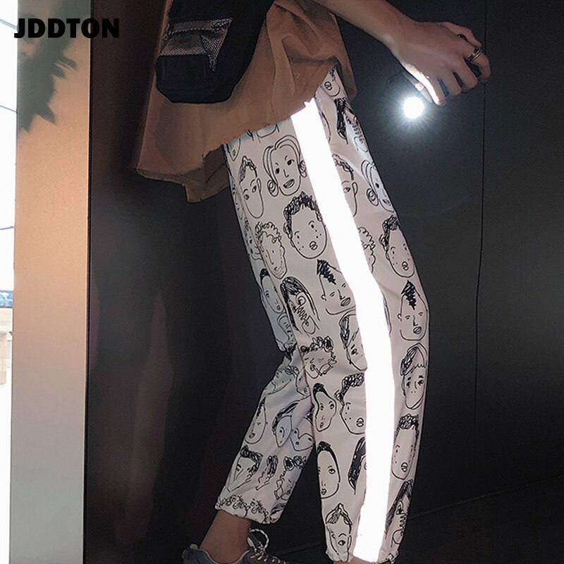 Jddton menns refleksbukser joggebukse uformelle joggebukser streetwear løs ankellengde bukse hip hop menn uformelle bukser  je324