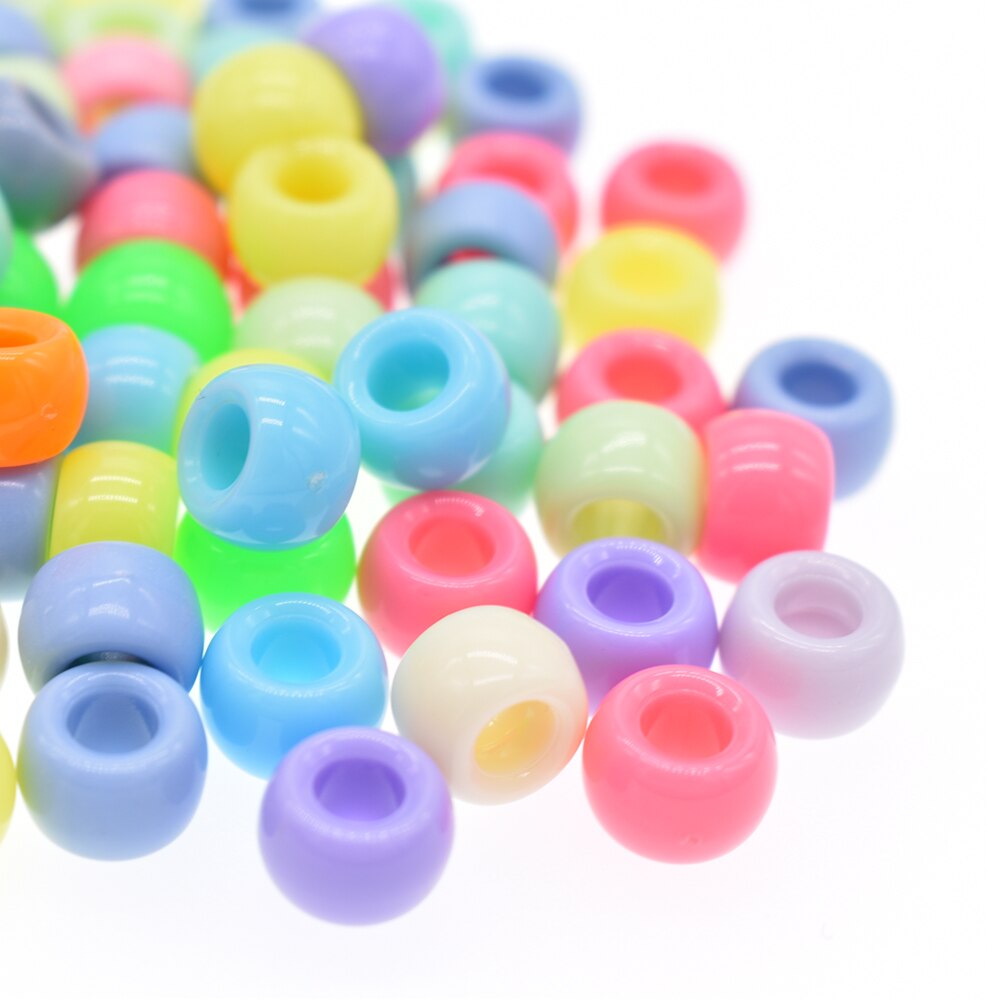 100Pcs Pony Beads Multi-Colored 6X9mm Rainbow Pony Beads Bulk for Friendship Bracelet, Jewelry Making and Hair Braids