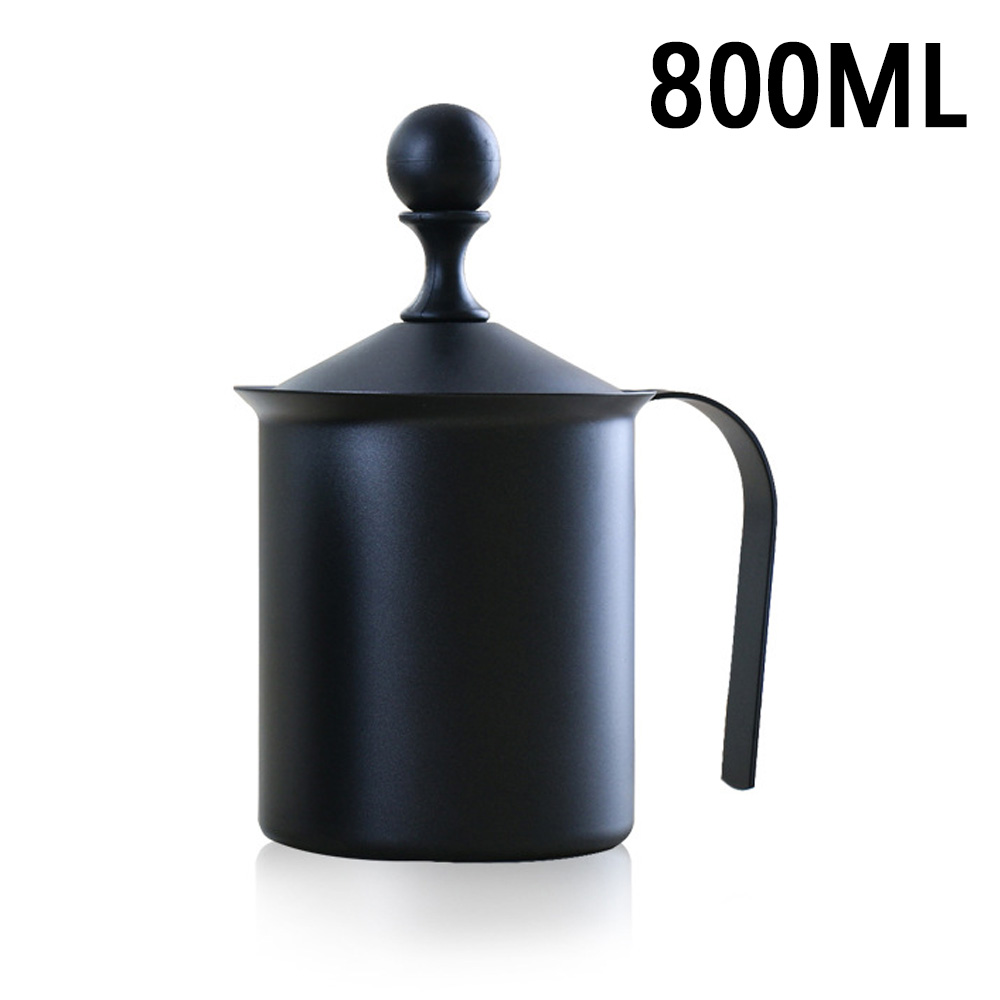 Handmatige Melkopschuimer Non-stick Rvs Melkopschuimer Koffie Apparaat Dubbele Mesh Koffie Melkopschuimer Zwart 400/800 Ml: 800ml
