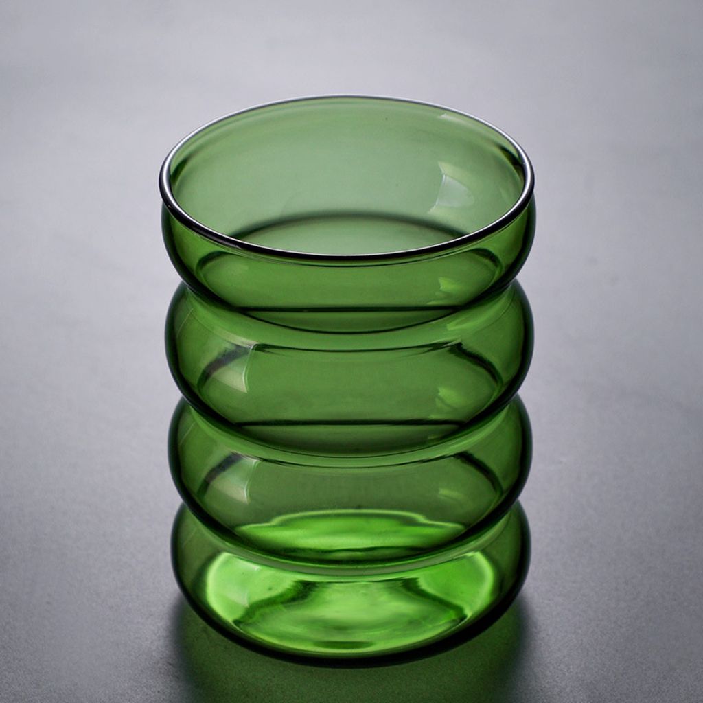 300ML Glass Cup Colorful Transparent Glass Water Bottle Wave Shape Mug Home Office Bar Drinkware: green