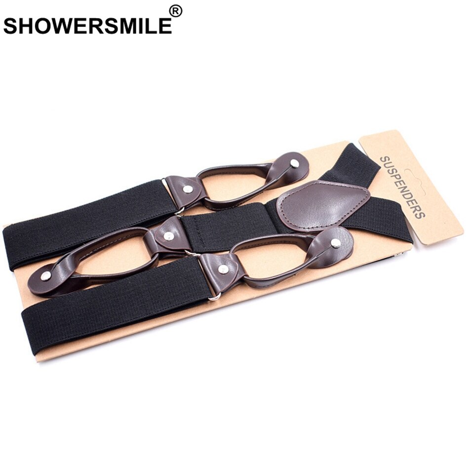 Showersmile seler knap y ryg argyle seler til mænd vintage bryllup elastisk mandlige skjorte seler med 6 knapper 120cm: Sorte seler