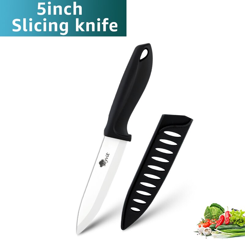 Keramische Mes 3 4 5 6Inch Chef Utility Slicer Gekarteld Broodmes Paring Keuken Keramische Messen Set Zirconia Blade koken Tool: 5inch black knife