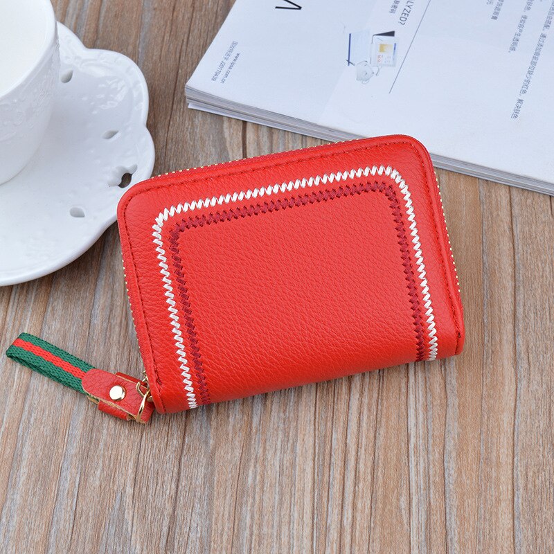 Soft Leather Wallet Ladies Short Zipper Multi-card Organ Card Bag Female Student Card Holder Coin Purse Business Card Bag PU: Red