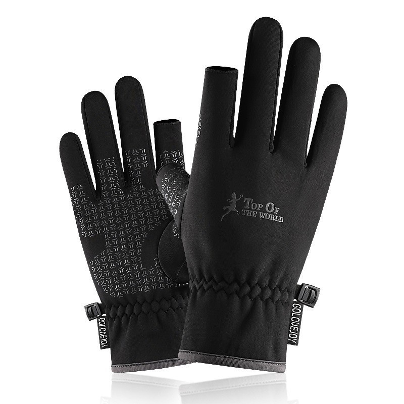 Gants de pêche chauds et épais, antidérapants, imperméables et durables, deux doigts coupés, mitaine, accessoire de pêche d&#39;hiver en plein air: vert militaire / L