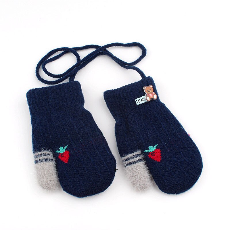 Winter Handschoenen Kids Warm Effen Kleur Handschoenen Dikke Bont Liner Wanten Meisjes Jongens Student Thermische Gebreide Handschoenen Luvas De Inverno: Navy Blue