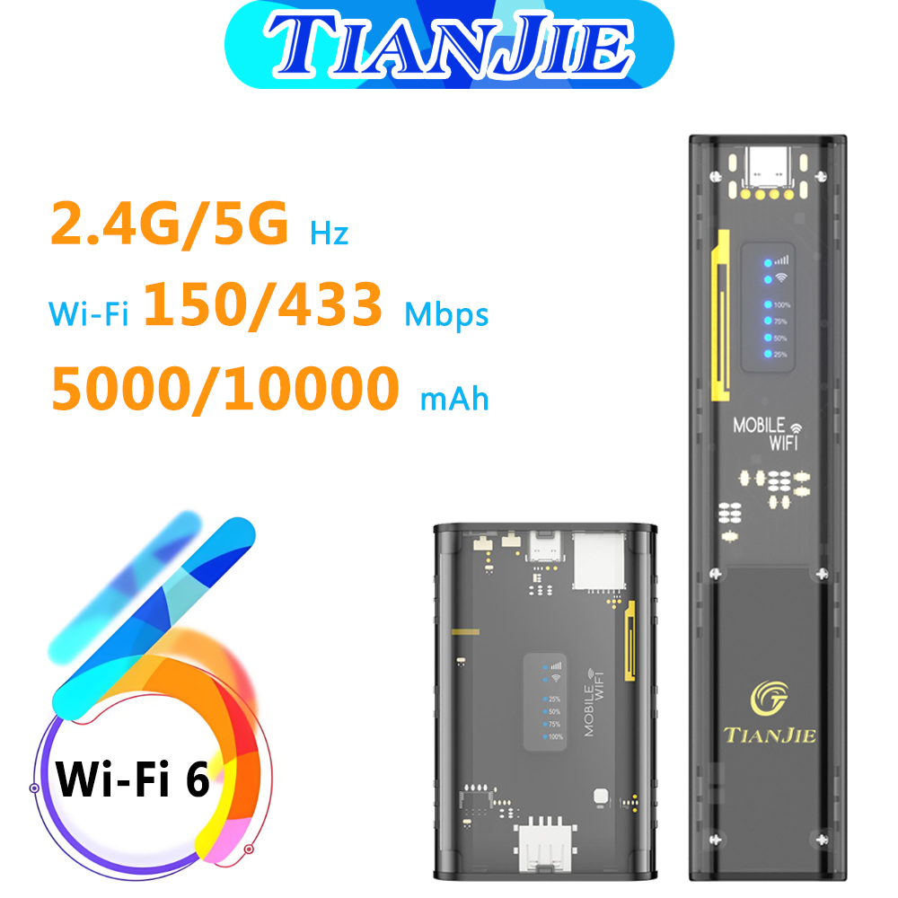 TIANJIE MF310 Mifi With Wifi Hotspot,SIM Mobile Wifi,10000mAh 4G LTE Portable Wifi Router,433Mbps High Speed for Global Journeys