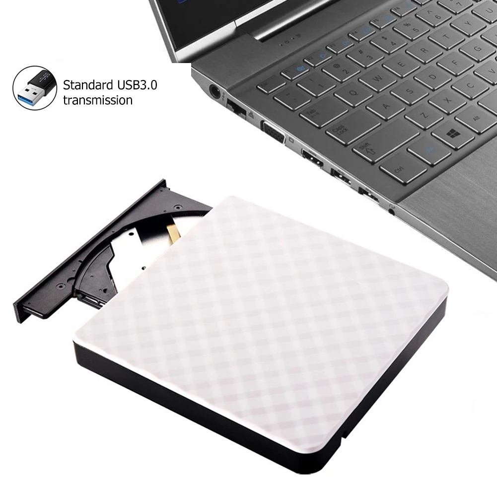 2in1 USB3.0 TypeC Slim External DVD RW CD Writer Drive Burner Reader Player Optical Drives For Laptop PC DVD Burner DVD Portatil: WHITE