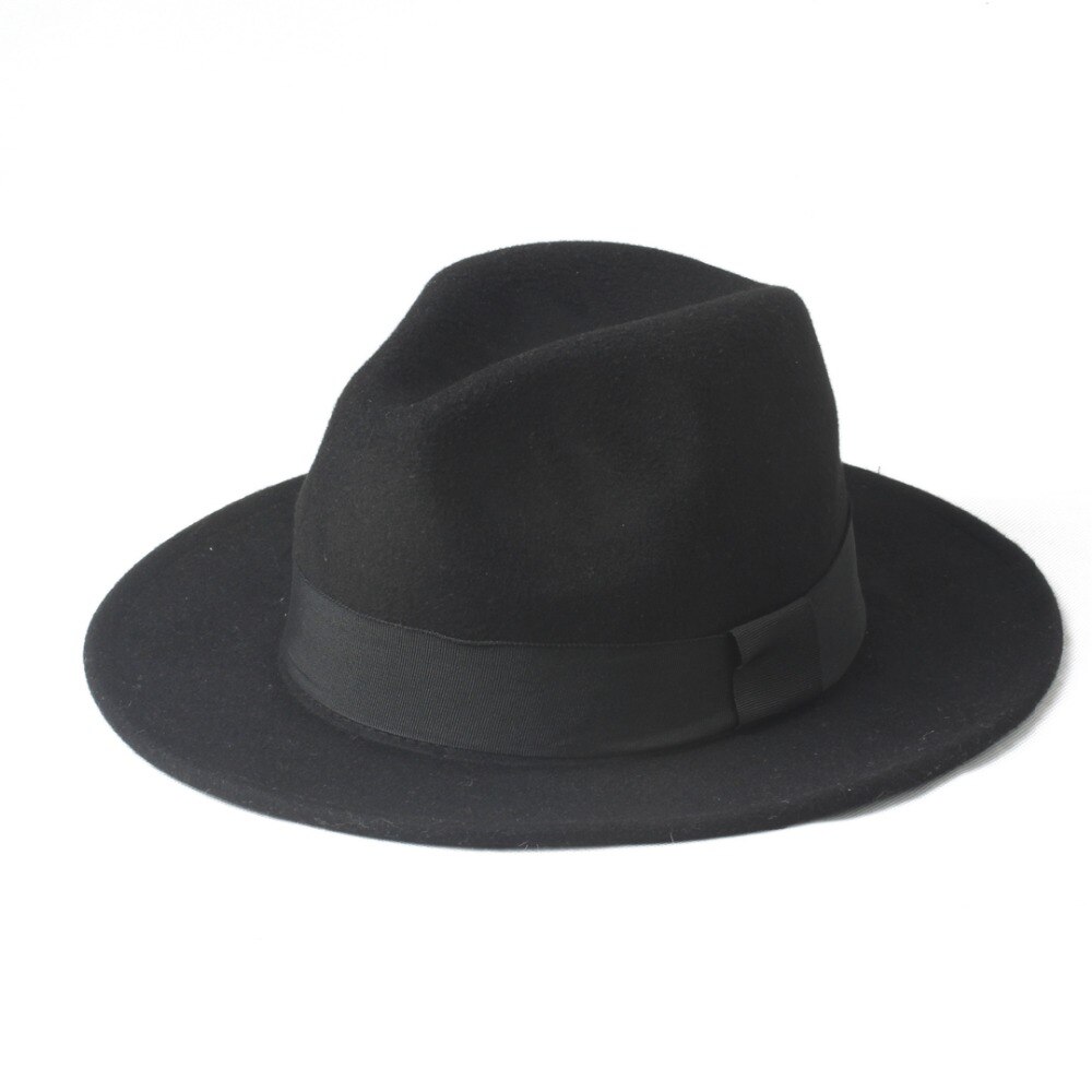 2 grote Maat 100% Wol Mannen Vilt Trilby Fedora Hoed Voor Gentleman Brede Rand Top Cloche Panama Sombrero Cap Maat 56-58, maat 59-61 CM