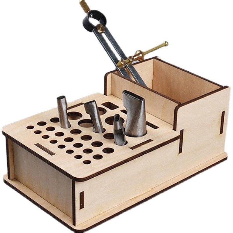 24/46/68/76/98 Holes Wooden Leathercraft Rack Stand DIY Carving Punching Tools Holder Organizer Storing Leather Tool Storage Box