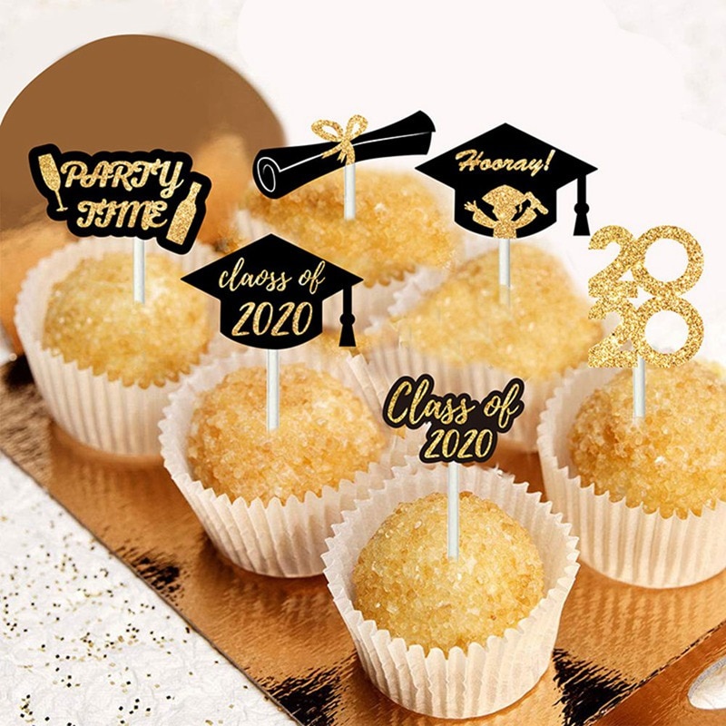 Abschluss Party Dekor Liefert funkeln Gold Junggeselle Kappe Kuchen Deckel Klasse Von Cupcake Topppers Congraduats Grad Luftballons