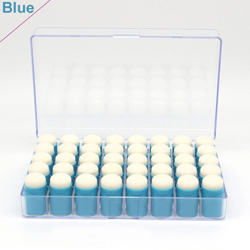 Colorido 40 Uds esponja para dedos Daubers estuche organizador de almacenamiento transparente: blue