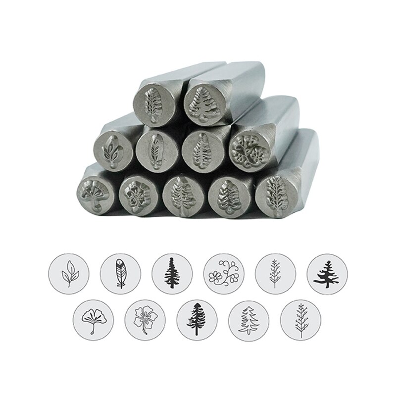 Gör-det-själv-symbol metallstans metallstämpelsats trädläderstämplar, läderlogotyptryckverktyg, smyckesstämpling 1/4 (6mm)
