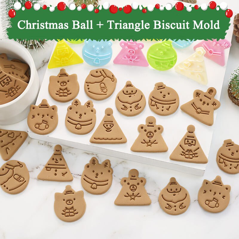 Cartoon Kerst Serie Biscuit Mold Driehoek Ronde 3D Drie-Dimensionale Drukken Keuken Handgemaakte Biscuit Cutter Bakken Tool