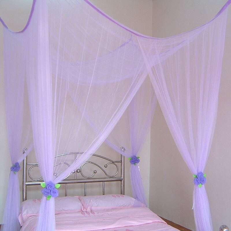 Łóżko siatki moskitiera baldachim 4-w rogu moskitiera baldachim dla królowej/łóżko typu król-rozmiar Moustiquaire biały czarny kolor beżowy: purpurowy