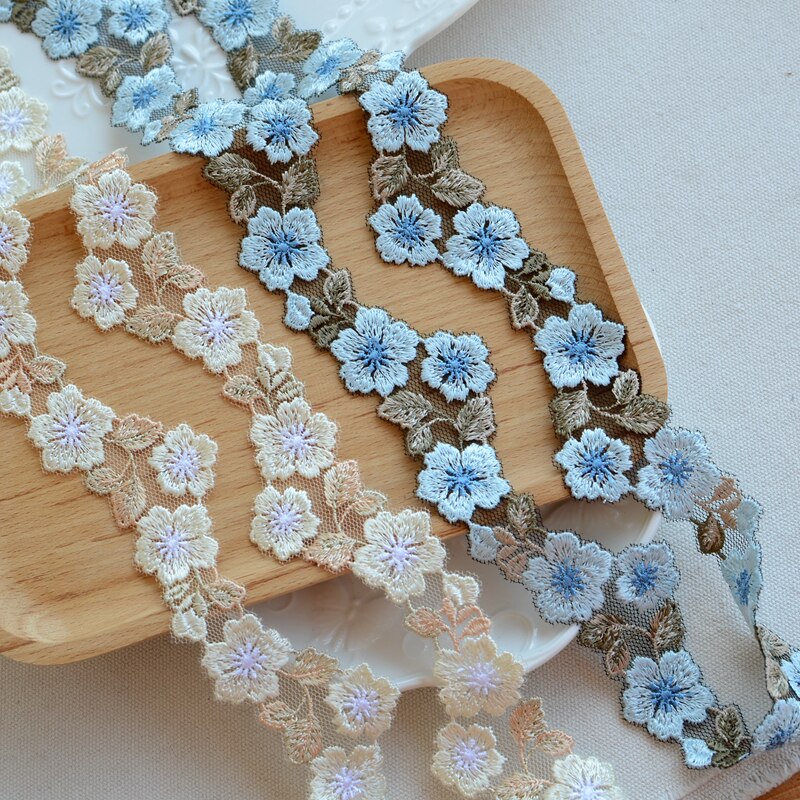 1Yard Blauw Beige Geborduurde Draad Bloem Kant Trim Diy Kledingstuk Accessoires Gehaakte Kant Lint 3Cm