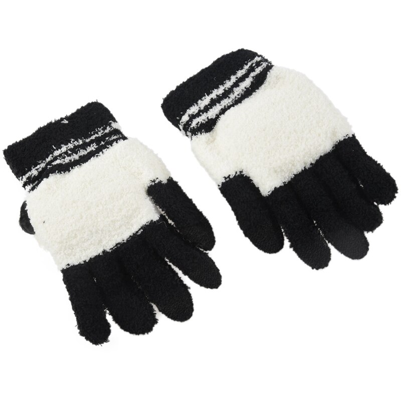Damskie zimowe słodkie wzór panda Touchsn rękawiczki czarne białe