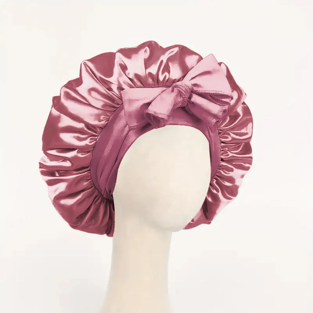 Gorro de satén Gorro de seda Bonne ajustable para dormir Gorro para el pelo con banda para atar Gorros para mujeres y hombres: Morado