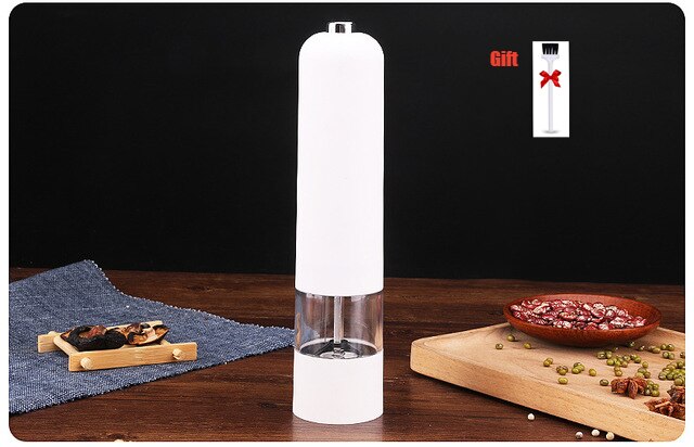 Electric Pepper Mill Automatic Salt Pepper Grinder With Led Light Adjustable Coarseness For Spices Kitchen Utensils And Gadgets: Grinder White