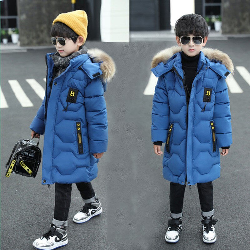 Giacca invernale in poliestere per ragazzo nuovo 2021 mantenere caldo cappotto ispessimento collo di pelliccia con cappuccio abbigliamento Casual per bambini di media lunghezza