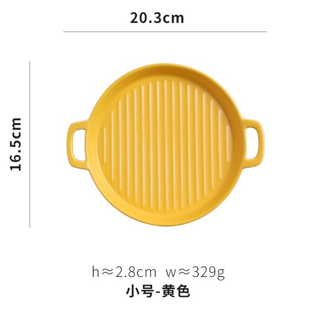 Plat rond de cuisson binaire plat à Pizza four céramique cuisine occidentale vaisselle four à micro-ondes assiette Plate: yellow s