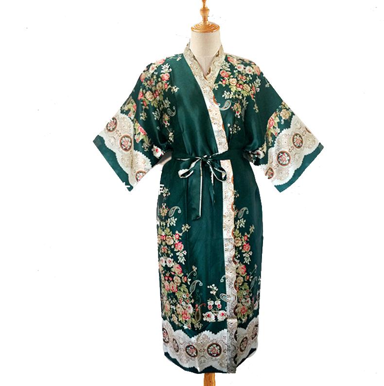 Factory Direct Selling Green Chinese Men Satin Rayon Robe Print Kimono Bath Gown Summer Casual Home Wear Male Nightwear: Style 1