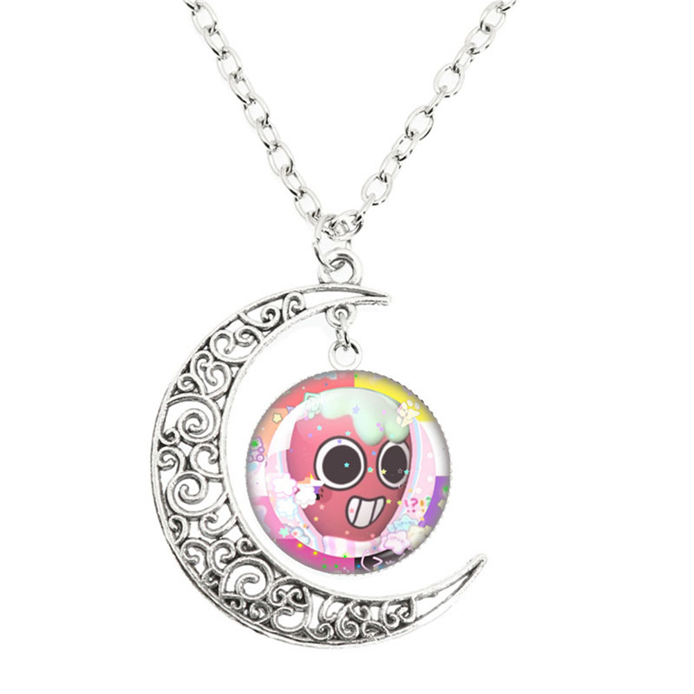 Juego de terror Goob Pebble Dandy's World collar lindo divertido Meme Kawaii cabujón de cristal colgante la luna collar joyería: Cobalto violeta