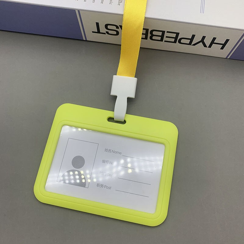 Vrouwen Mannen Plastic Id Credit Bank Kaarthouder Studenten Bus Card Case Lanyard Werknemer Effen Kleur Identiteit Badge Kaarten Cover: yellow