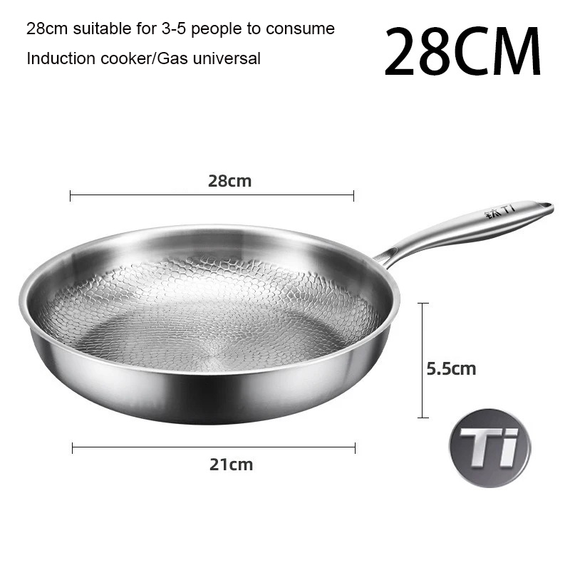German Pure Titanium Kitchen Pans 26/28/30cm Non-stick Frying Pan Uncoated Fish Scale Hammer Pattern Steak Kitchen Cookware: Yellow