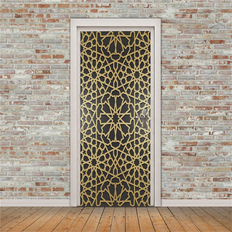 Muslim Religious Style Golden Texture Door Sticker PVC Peel & stick Wallpaper For Living Room Home Art Decoration Murals