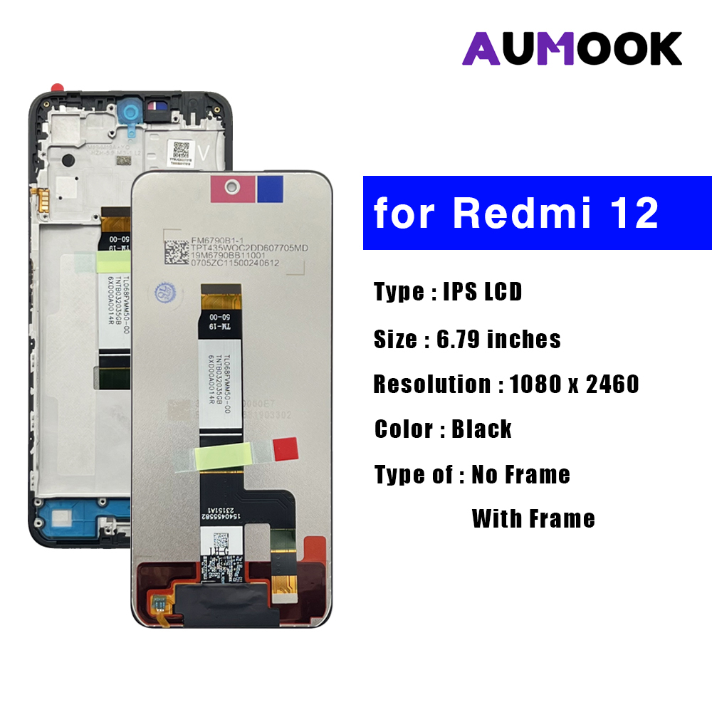 Pantalla de 6,79" para Redmi 12 4G/5G LCD Pantalla táctil Ensamblaje de digitalizador Pantalla para Xiaomi Redmi12 con marco Pantalla LCD