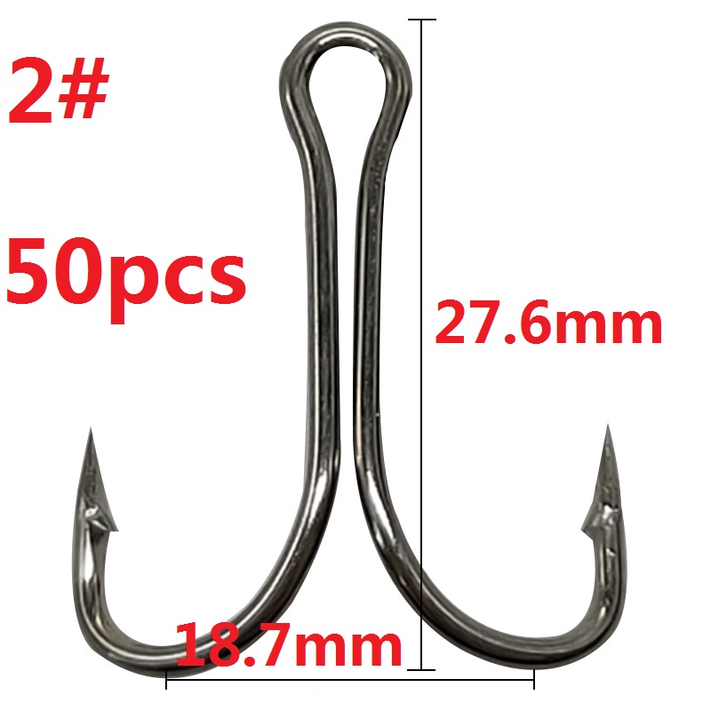 50pcs Long Shank Double Hook Weedless Fishing hook Fly Tying Duple Hook for Jig Bass Fish Hook fishing tackle For Soft Lure: colorB