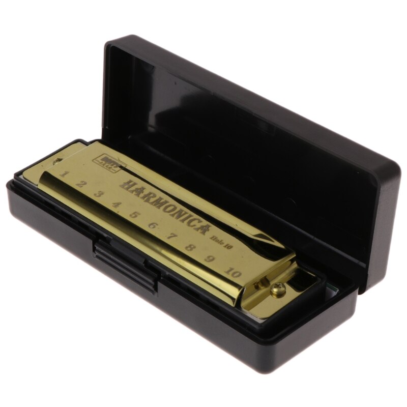 Homeland 10 Gaten Sleutel Van C Blues Harmonica Muziekinstrument Educatief Speelgoed Met Case: Goud