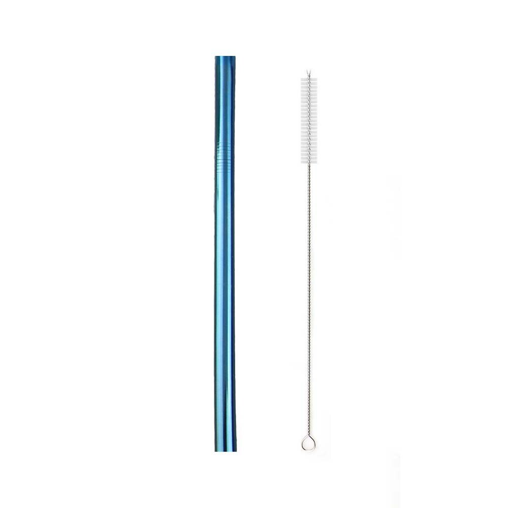 JANKNG 12mm Extra Wide Straws 10 Colors Bubble Tea Reusable Straws 304 Stainless Steel Milkshake Drinking Pink Green Straw Set: Straight Blue