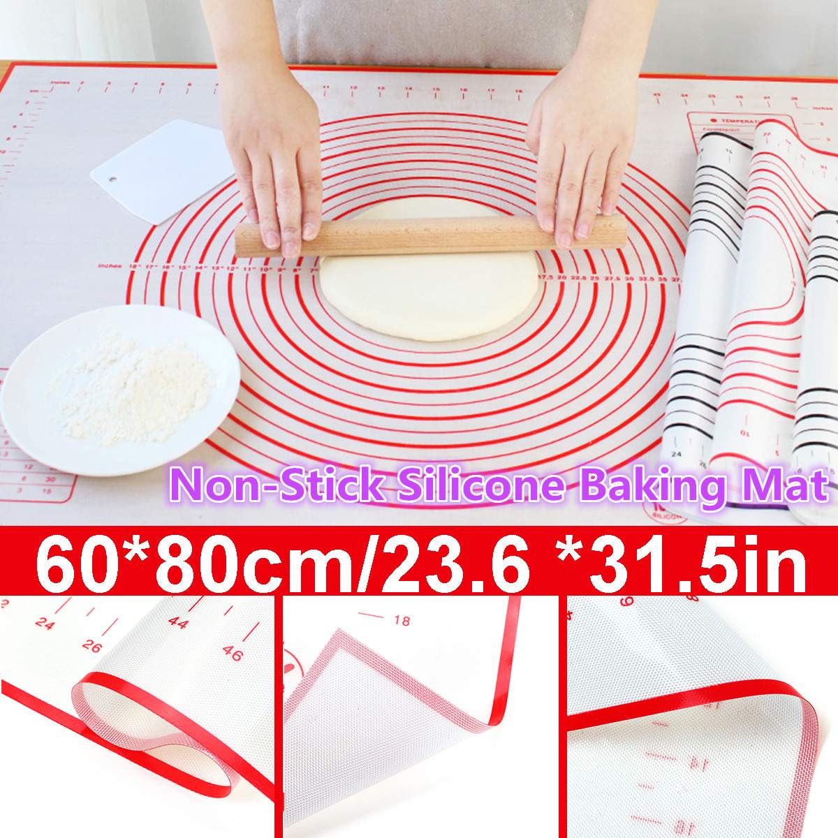 60X80 Cm Non-stick Siliconen Bakken Mat Deeg Rolling Mat Hittebestendige Pad Pastry Board Siliconen Gebak mat Met Meting