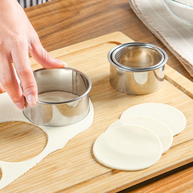 3pcs Dumplings Molds Set Cutter Maker Accessories Stainless Steel Round Cookie Pastry Wrapper Dough Cutting Kitchen Gadgets