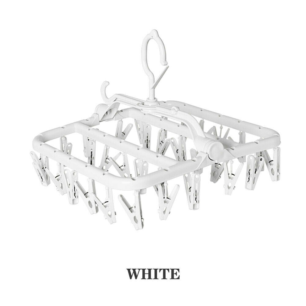 Perchero plegable para ropa, perchero redondo para lavandería, gancho para ropa, gancho para la ropa, 32 pinzas, tendedero plegable, gancho de clavija: Blanco