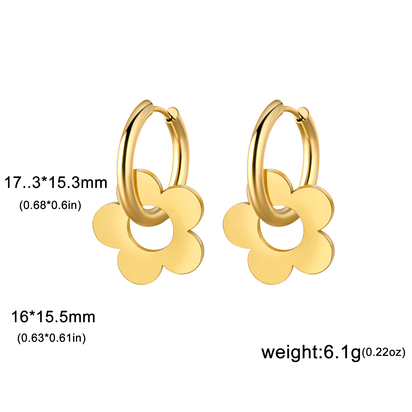 Skyrim Kpop-pendientes colgantes de flores para mujer, aretes de aro de acero inoxidable de Color dorado, joyería de boda bohemia, en: Color dorado