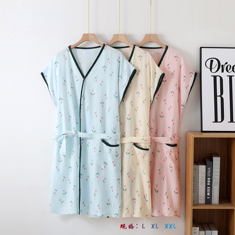 Peignoir de bain à manches courtes pour femmes, impression de fleurs multicolores, vêtements de nuit, chemise de nuit, peignoirs de maison
