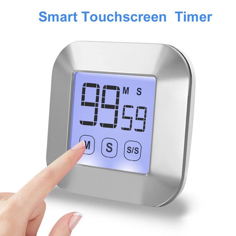Kitchen Timer with Press Sn - Count and Countdown with Powerful Alarm - netic Backlighting on the Back,Silver