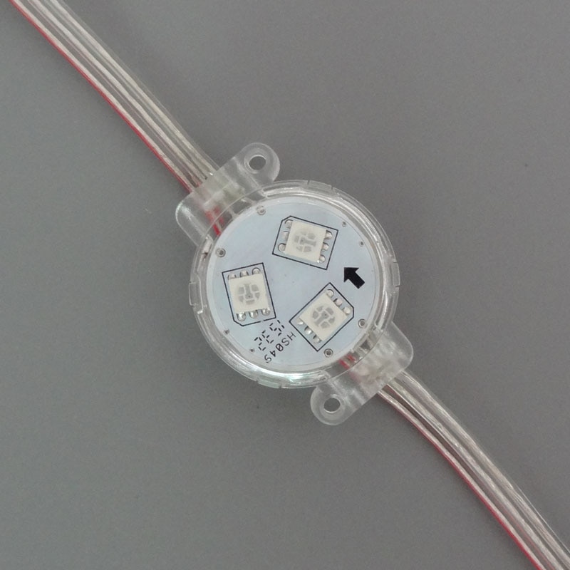 20pcs/string 30mm 12V WS2811 LED addressable rgb full color pixel module;IP68;clear cover;0.72W;clear wire